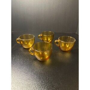 Vintage Amber Depression Glass Tea Cups – Set of 4 – 2.5" Tall